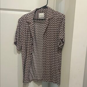 Denim & Flower Short-Sleeve Geometric Button-Down Shirt - Brown & White